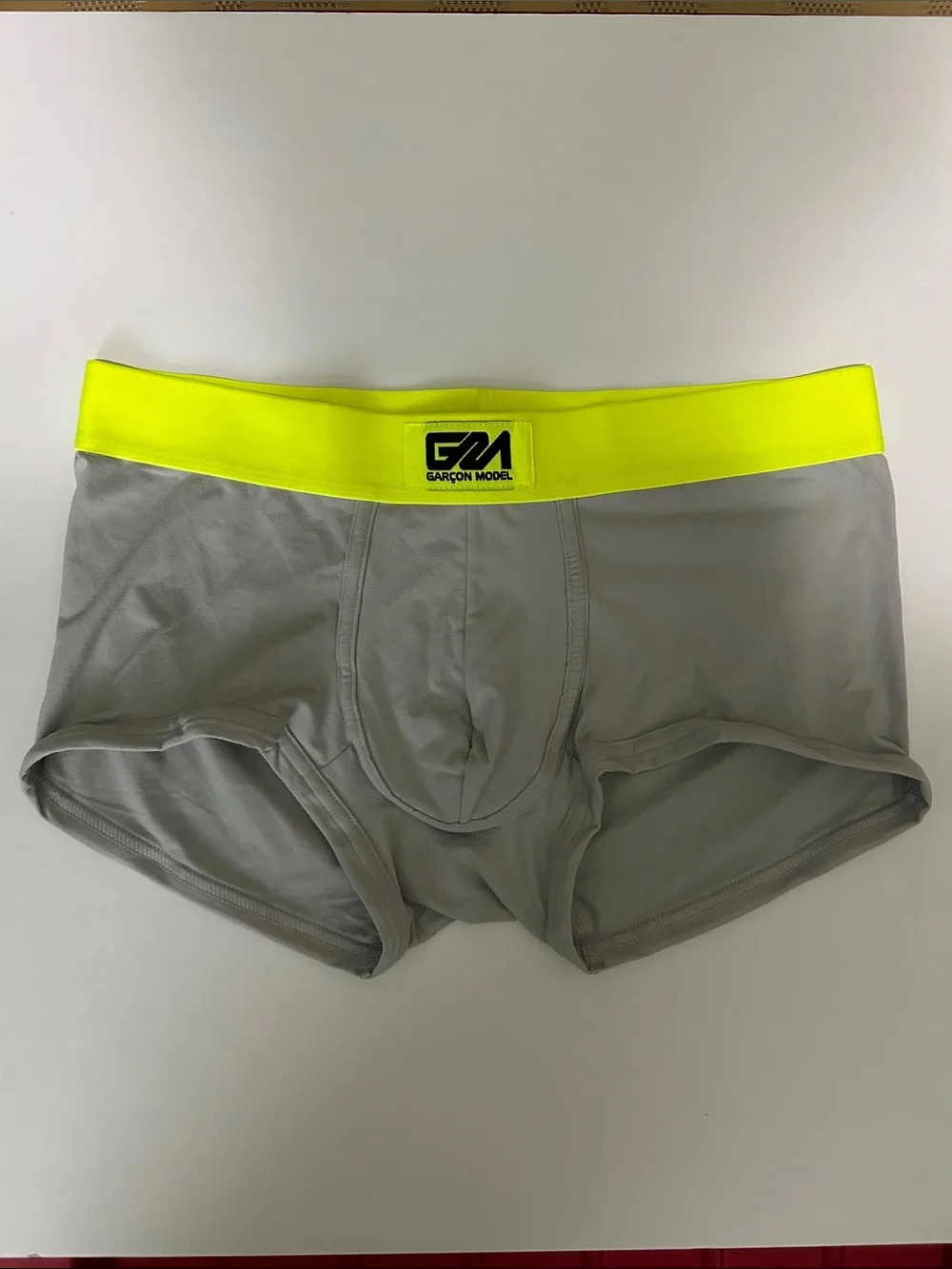 Men’s Garçon Model Grey Boxer Briefs with Neon Yellow Waistband